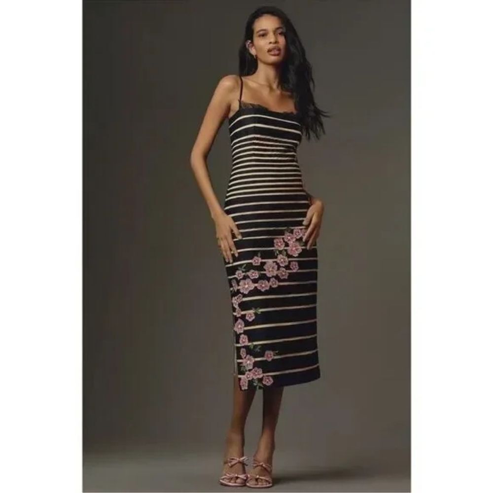 Maeve By Anthropologie Women's Midi Dress Square Neck Sleeveless Slim Sz 0 Black